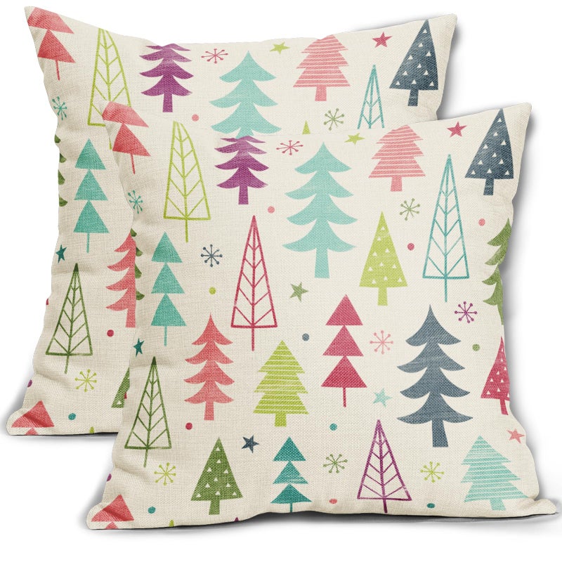 Sivirary Colorful Christmas Pillow Covers 18x18 Inch Set of 2 Cute Rainbow Colored Xmas Tree Print Decorative Throw Pillow Cases Outdoor Farmhouse Holiday Decorations Cushion Cases Sofa Couch Bed Decor - Image 2