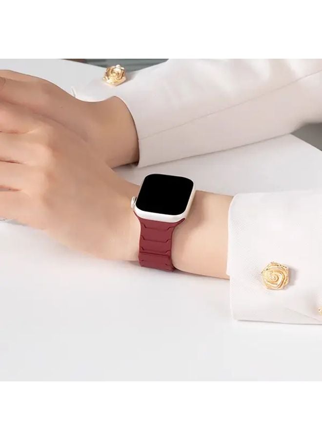 سوار سيليكون مغناطيسي بورجوندي متوافق مع أبل واتش للطرازات: الترا، SE، السلسلة 10، 9، 8، 7، 6، 5، 4، 3 - Image 5
