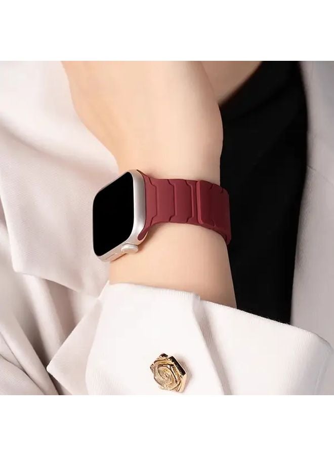 سوار سيليكون مغناطيسي بورجوندي متوافق مع أبل واتش للطرازات: الترا، SE، السلسلة 10، 9، 8، 7، 6، 5، 4، 3 - Image 4