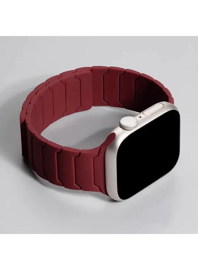 سوار سيليكون مغناطيسي بورجوندي متوافق مع أبل واتش للطرازات: الترا، SE، السلسلة 10، 9، 8، 7، 6، 5، 4، 3 - Image 1