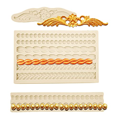 MUYULIN Pearl Fondant Molds, 3 Pack Silicone Pie Decoration Crust Mould, for Cake, Chocolate, Cupcake, Knit Rope, Game Pie, SugarCraft, Clay - Image 1