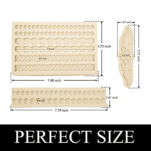 MUYULIN Pearl Fondant Molds, 3 Pack Silicone Pie Decoration Crust Mould, for Cake, Chocolate, Cupcake, Knit Rope, Game Pie, SugarCraft, Clay - Image 2