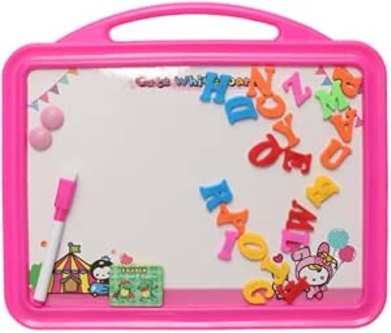 Drawing and Writing Board 2-in-1 with Magnetic Alphabet Letters for Educational Skills (26x30cm) - Pink