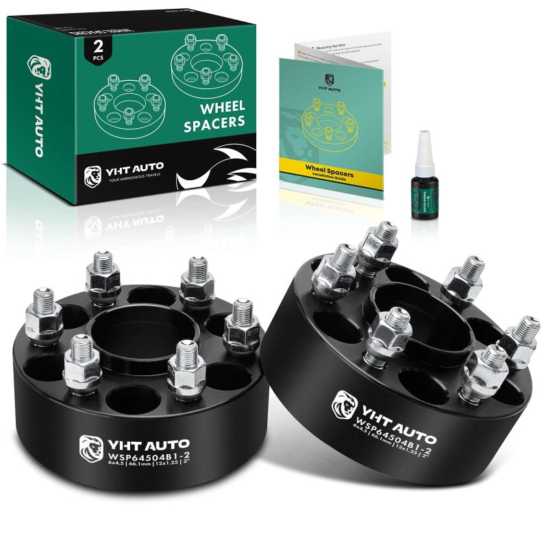 YHTAUTO 6x45 Hub Centric Wheel Spacers 2 inch Compatible with Nissan Suzuki Models Frontier Pathfinder Xterra Equator Tire Spacers M12x125 Studs 661mm Hub Bore 6 Lug 2PCS Black
