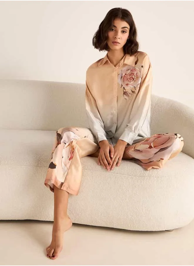 سبلاش فيڤ Floral Print Long Sleeves Shirt and Elasticated Pyjama Set