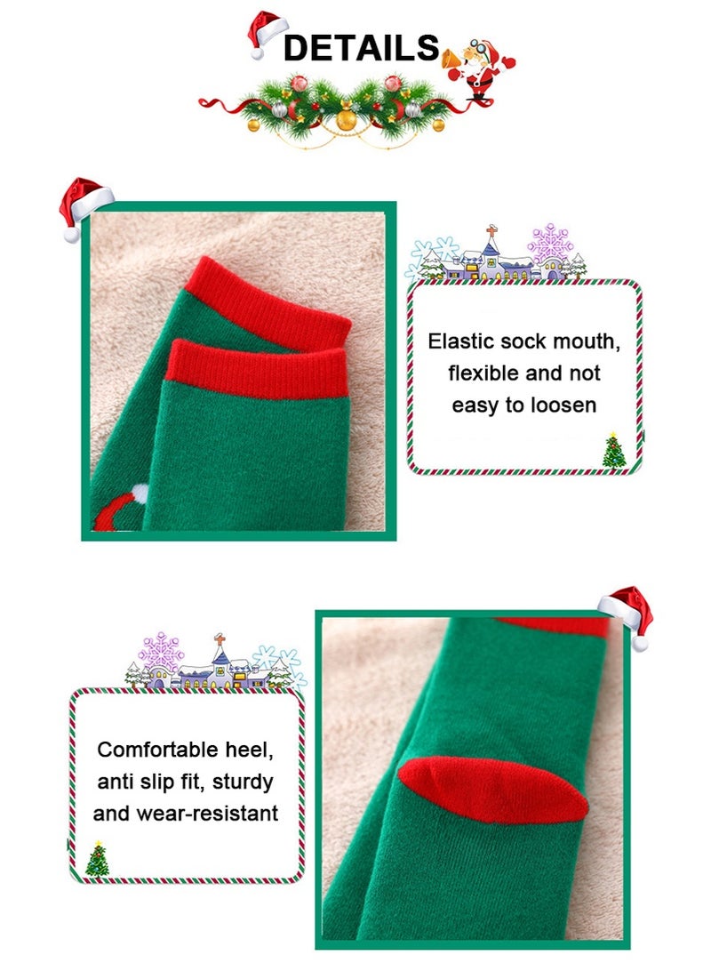 TAPIT 5 Pairs Kids Christmas Socks, Thick Terry Green Red Holiday Cartoon Warm Towel Socks, 3-12 Years Boys Girls Mid-calf Socks (L, 33-36 Shoe Size) - Image 4