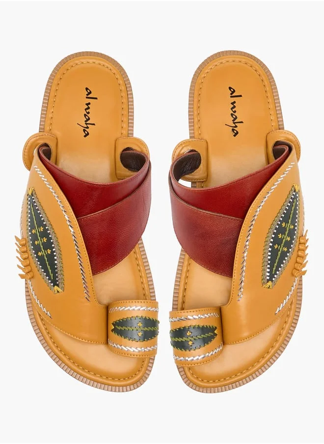 Al Waha Men Embroidered Slip-On Arabic Sandals with Toe Loop