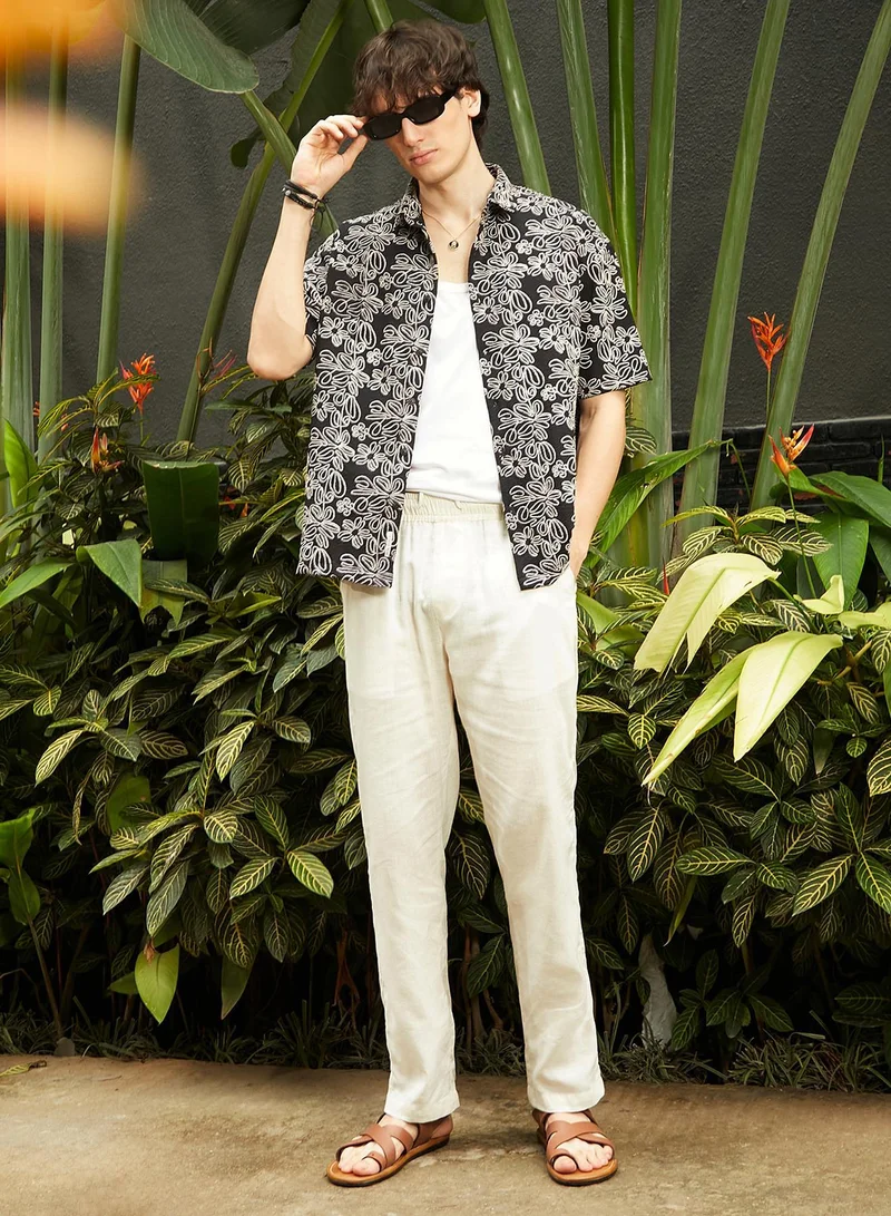 CAHOOT  Men's Midnight Black Floral-Lined Oversized Shirt for Men | Best Price UAE