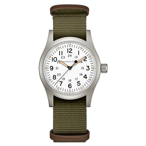Hamilton Khaki Field Mechanical Men's Watch, 38mm Stainless Steel Case, Swiss Made, White Dial Analog Wrist Watch for Men, 50m Waterproof, Sapphire Crystal, Textile Strap - Image 1