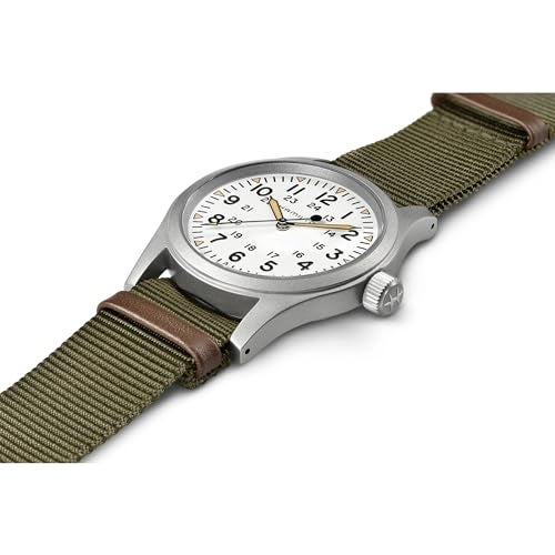 Hamilton Khaki Field Mechanical Men's Watch, 38mm Stainless Steel Case, Swiss Made, White Dial Analog Wrist Watch for Men, 50m Waterproof, Sapphire Crystal, Textile Strap - Image 3