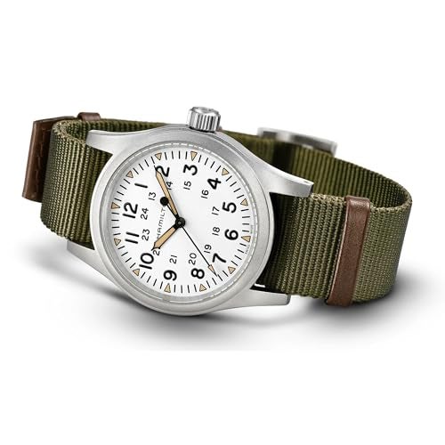 Hamilton Khaki Field Mechanical Men's Watch, 38mm Stainless Steel Case, Swiss Made, White Dial Analog Wrist Watch for Men, 50m Waterproof, Sapphire Crystal, Textile Strap - Image 4