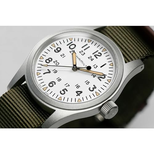 Hamilton Khaki Field Mechanical Men's Watch, 38mm Stainless Steel Case, Swiss Made, White Dial Analog Wrist Watch for Men, 50m Waterproof, Sapphire Crystal, Textile Strap - Image 5