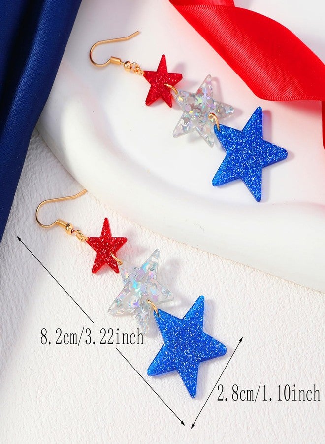 Mintolex American Flag Earrings for Women 4th of July Earring Patriotic Red Blue White Star USA Heart Drop Dangle Earrings for Womens Lady Independence Day Gift Pack of 3 Pairs - Image 5