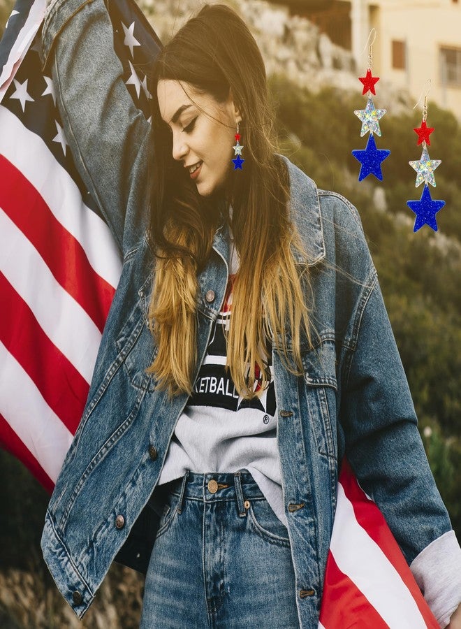 Mintolex American Flag Earrings for Women 4th of July Earring Patriotic Red Blue White Star USA Heart Drop Dangle Earrings for Womens Lady Independence Day Gift Pack of 3 Pairs - Image 2