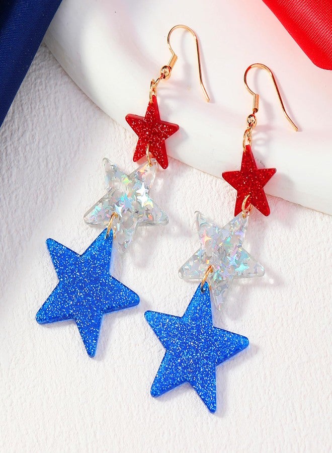 Mintolex American Flag Earrings for Women 4th of July Earring Patriotic Red Blue White Star USA Heart Drop Dangle Earrings for Womens Lady Independence Day Gift Pack of 3 Pairs - Image 4