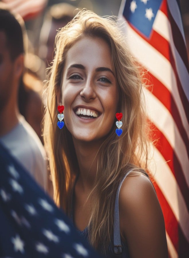 Mintolex American Flag Earrings for Women 4th of July Earring Patriotic Red Blue White Star USA Heart Drop Dangle Earrings for Womens Lady Independence Day Gift Pack of 3 Pairs - Image 3