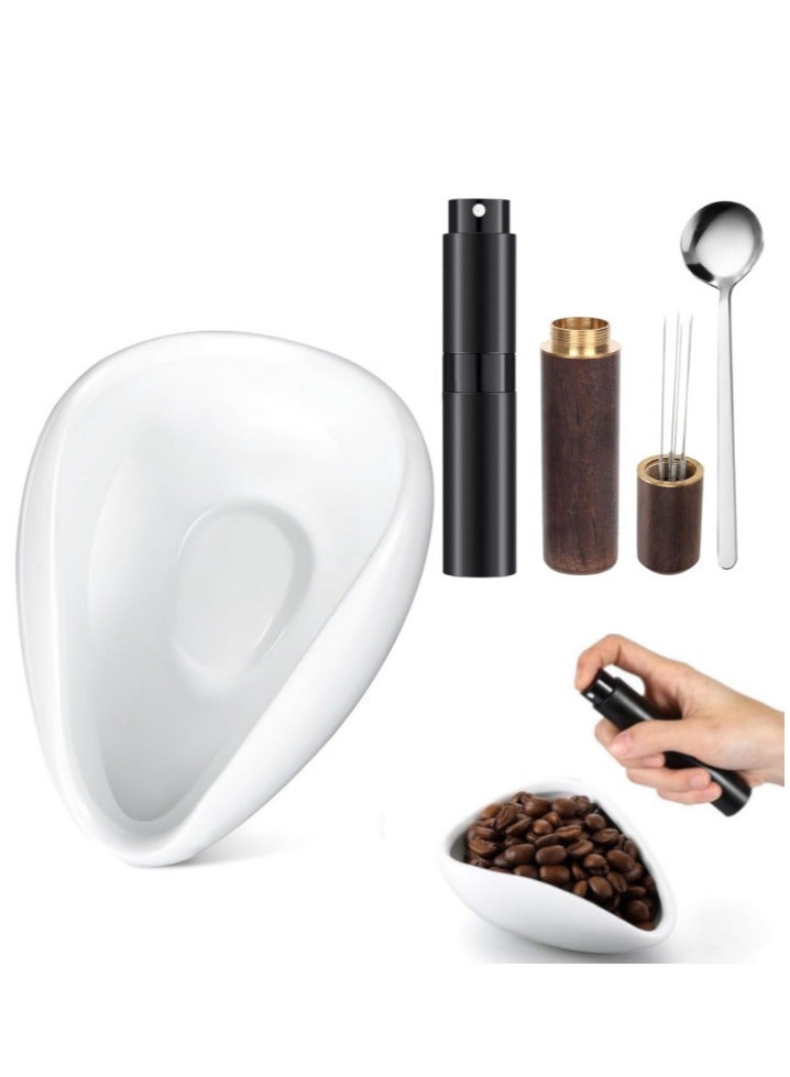 XiuWoo Coffee Bean Dosing Cup and Spray Bottle Set Ceramic Coffee Dosing Tray with Espresso Distribution Tools and Spoon Easy to Use Reusable Coffee Bean Measuring Cup Dosing Vessel Tray Kit, White - Image 1