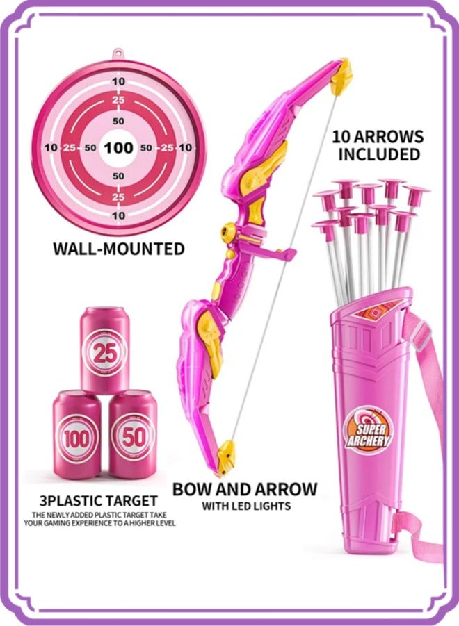 TEMI Kids Bow and Arrow Set, LED Light Up Archery Toy Set with 10 Suction Cup Arrows, Target and Quiver, Indoor and Outdoor Toys for Children Boys Girls  - Image 1