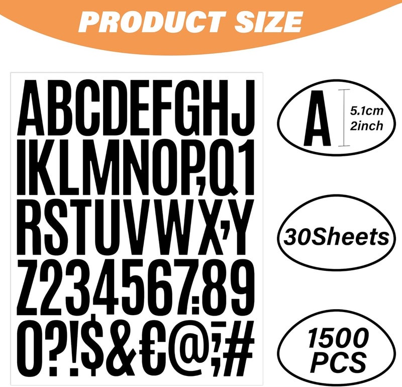 Metsyth Letter Stickers 30 Sheets 1500 PCS Large Alphabet Sticker 2 Inch Vinyl Self Adhesive Stick on Stickers for Water Bottles Cup Mailbox Number Address Craft Scrapbooking Bulletin Board Decor Black - Image 2