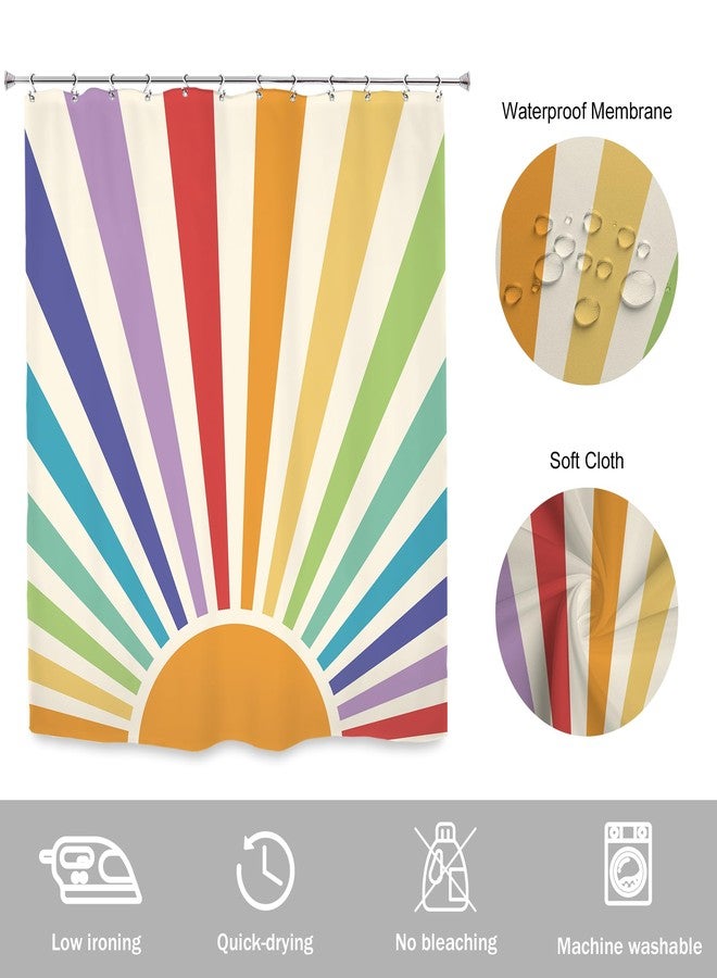 Newsely Boho Vintage Sun 70s Shower Curtain 60Wx72H Inch Retro Rainbow Cute Sunshine Sunrise Sunset Colorful Abstract Shower Curtain Set Aesthetic Waterproof Bath Decoration Accessories Home Decor - Image 4