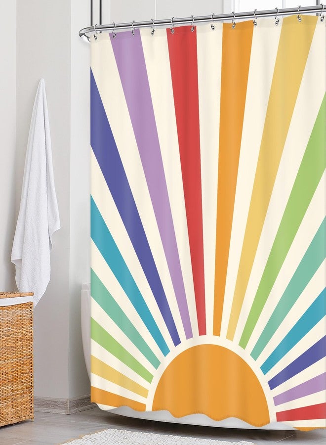 Newsely Boho Vintage Sun 70s Shower Curtain 60Wx72H Inch Retro Rainbow Cute Sunshine Sunrise Sunset Colorful Abstract Shower Curtain Set Aesthetic Waterproof Bath Decoration Accessories Home Decor - Image 2