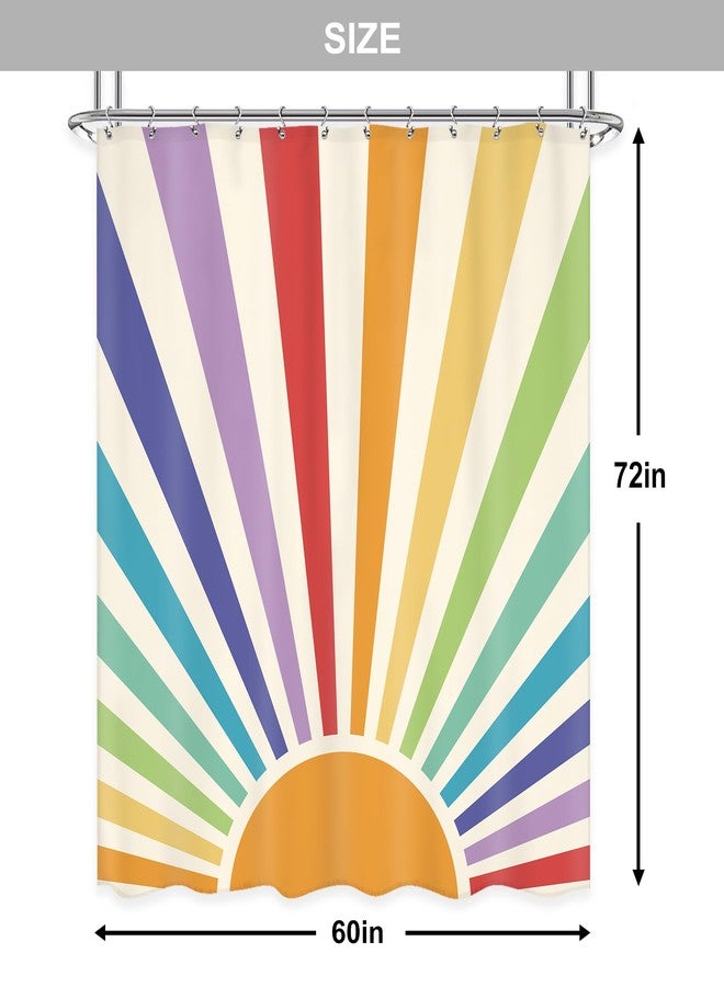 Newsely Boho Vintage Sun 70s Shower Curtain 60Wx72H Inch Retro Rainbow Cute Sunshine Sunrise Sunset Colorful Abstract Shower Curtain Set Aesthetic Waterproof Bath Decoration Accessories Home Decor - Image 3