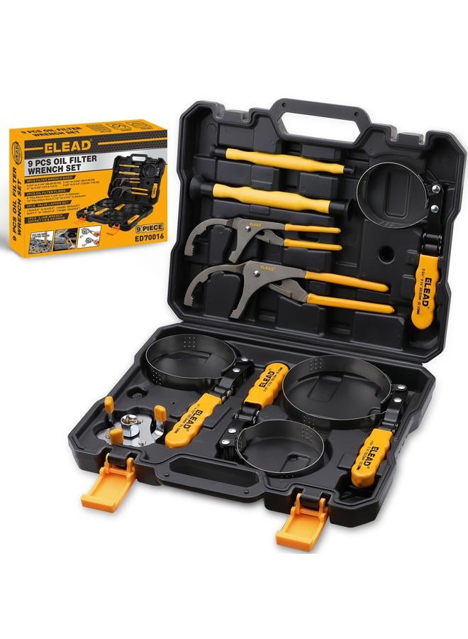 ELEAD 9-Piece Oil Filter Wrench Set, Sturdy Stainless Steel Band, Versatile Sizes, Universal Adjustable, Effective Pliers, Complete Set - Image 1