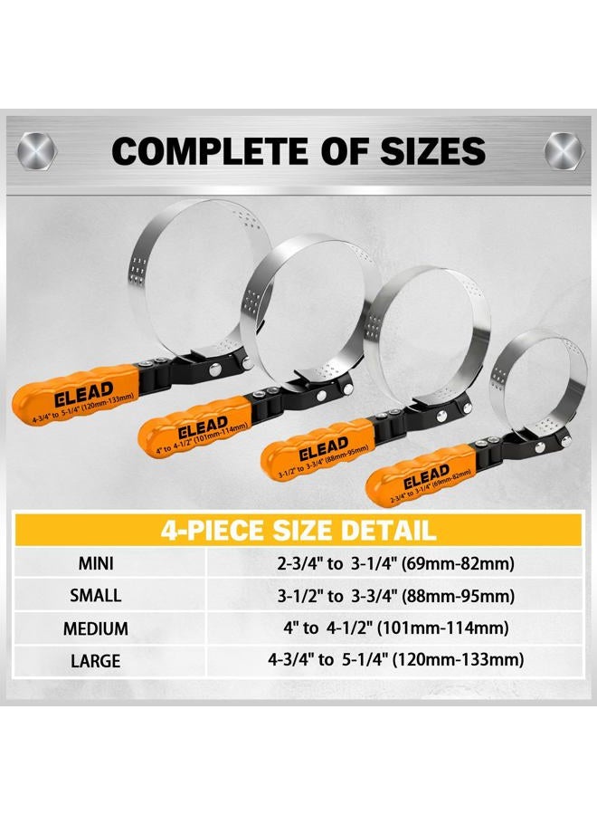ELEAD 9-Piece Oil Filter Wrench Set, Sturdy Stainless Steel Band, Versatile Sizes, Universal Adjustable, Effective Pliers, Complete Set - Image 2