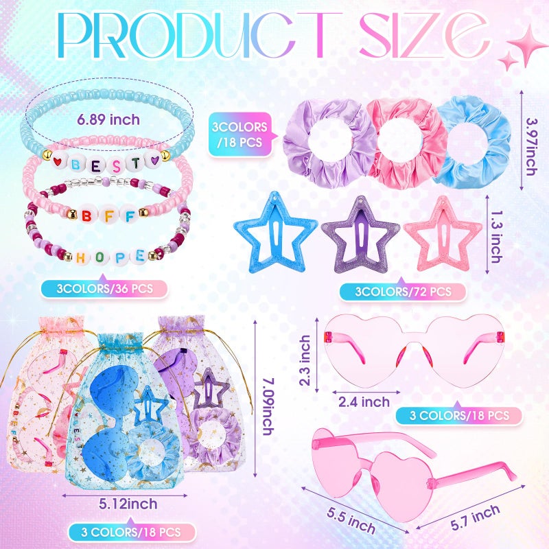 Quelay 162 Pcs/18 Sets Kpop Party Favors Friendship Gifts Includes Scrunchies Hair Clips Bead Bracelets Sunglasses Organza Gift Bags for Popular Singer Party Favors Y2k Fans Birthday(Heart) - Image 2