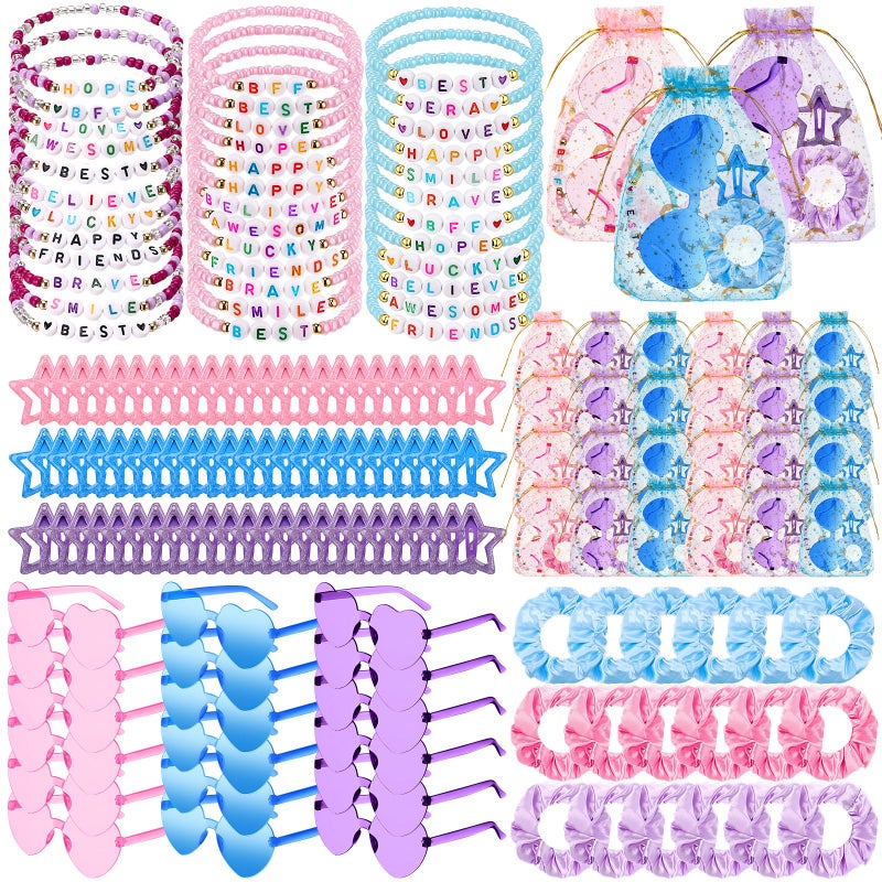Quelay 162 Pcs/18 Sets Kpop Party Favors Friendship Gifts Includes Scrunchies Hair Clips Bead Bracelets Sunglasses Organza Gift Bags for Popular Singer Party Favors Y2k Fans Birthday(Heart) - Image 1