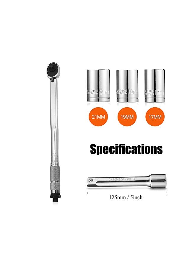 vesus 5pcs 1/2" 28-210Nm Adjustable Tire Torque Wrench Set Auto Repair Spanner Hand Tool Kit - Image 3