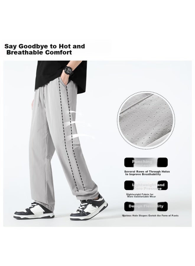 Mingchuang Youpin Mingchuangyoupin Curved Knife Pants For Men, Summer Straight-leg Loose-fit Trousers, Casual Pants, Thin Breathable Versatile Men's Pants Z, Black, 2XL - Image 2