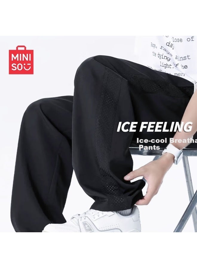 Mingchuang Youpin Mingchuangyoupin Curved Knife Pants For Men, Summer Straight-leg Loose-fit Trousers, Casual Pants, Thin Breathable Versatile Men's Pants Z, Black, 2XL - Image 1