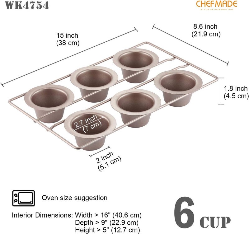 chefmade Popover Cake Pan, 6-Cavity Non-Stick Yorkshire Muffin Cupcake Pan Bakeware for Oven Baking (Champagne Gold) - Image 2