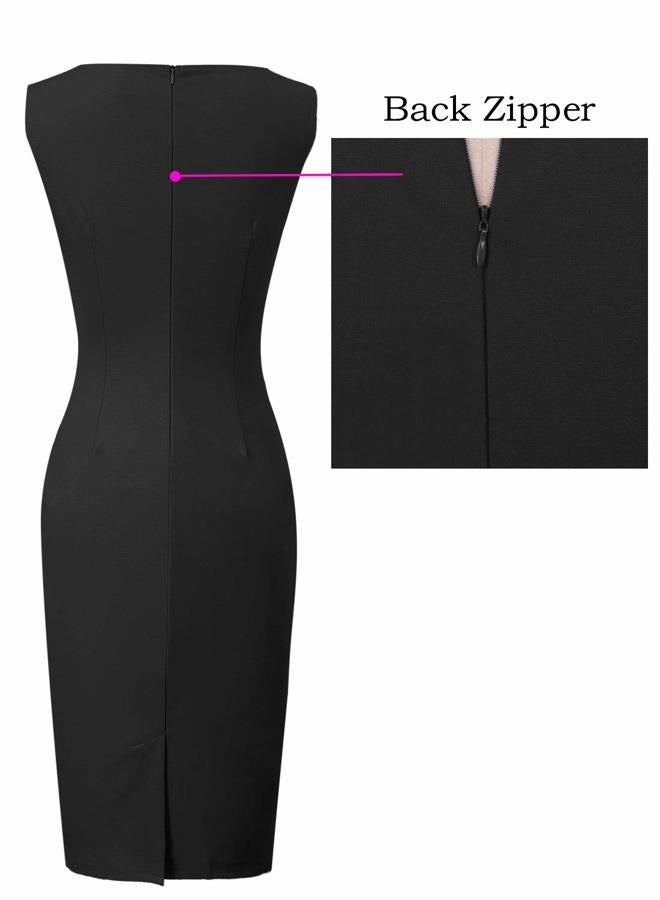 VFSHOW Womens Elegant Slim Front Zipper up Work Business Office Party Sheath Dress, Black-sleeveless, XXL - Image 5