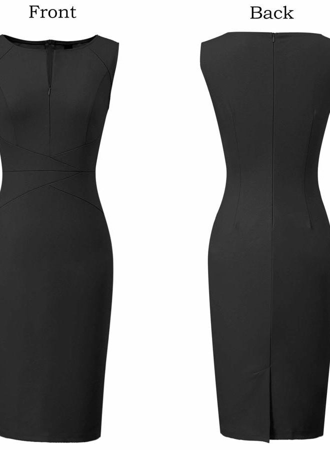 VFSHOW Womens Elegant Slim Front Zipper up Work Business Office Party Sheath Dress, Black-sleeveless, XXL - Image 4
