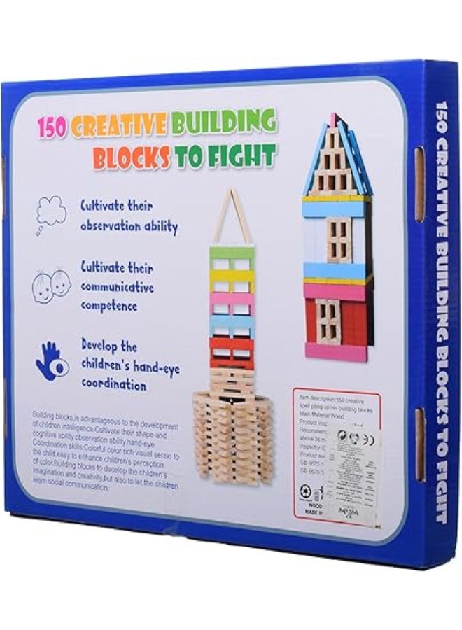 Creative Wooden Building Blocks For Kids 150 Pieces - Multi Color - Image 2