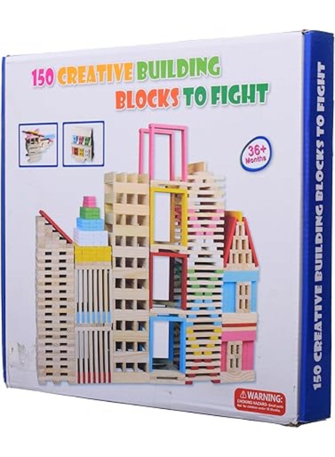 Creative Wooden Building Blocks For Kids 150 Pieces - Multi Color - Image 3