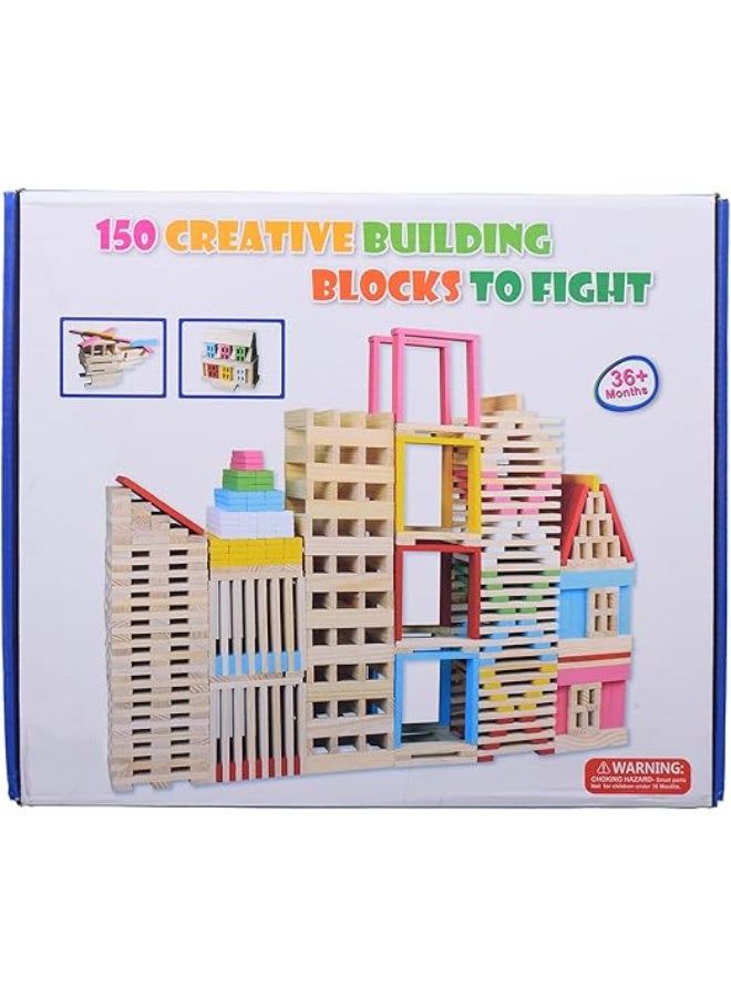 Creative Wooden Building Blocks For Kids 150 Pieces - Multi Color - Image 1