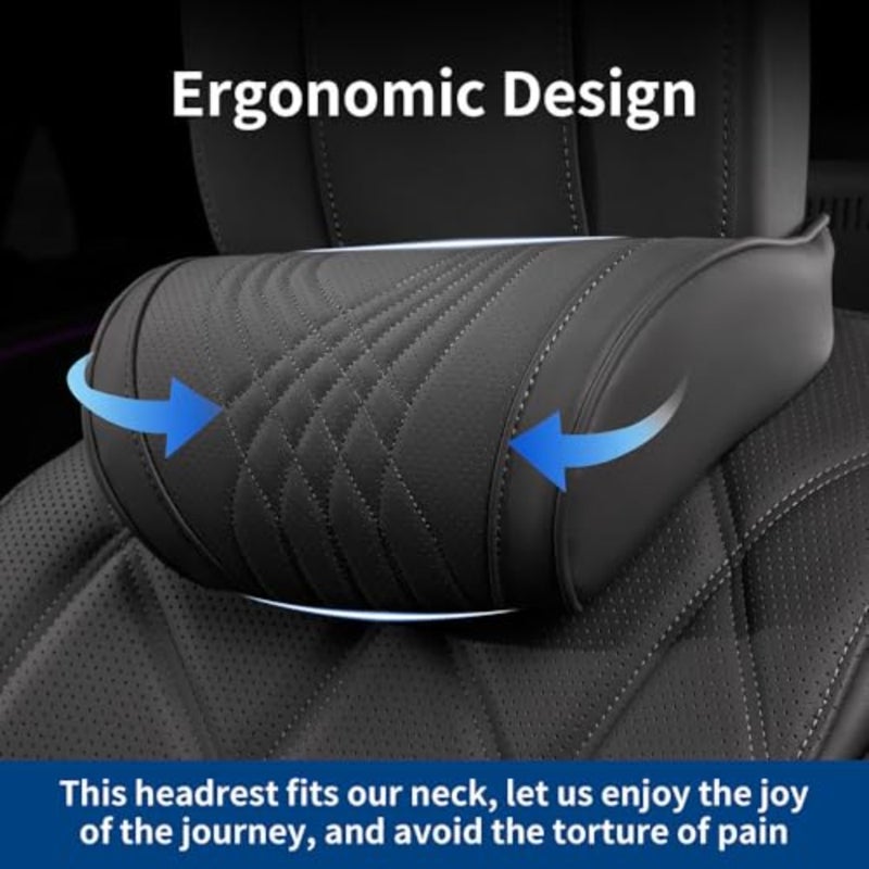 Car Headrest Cushion, Nappa Leather + Memory Foam, Neck Pillow for Seat, Multipurpose Cushion, Memory Foam and Removable Breathable Cover, Black, 2 Pieces - Image 5
