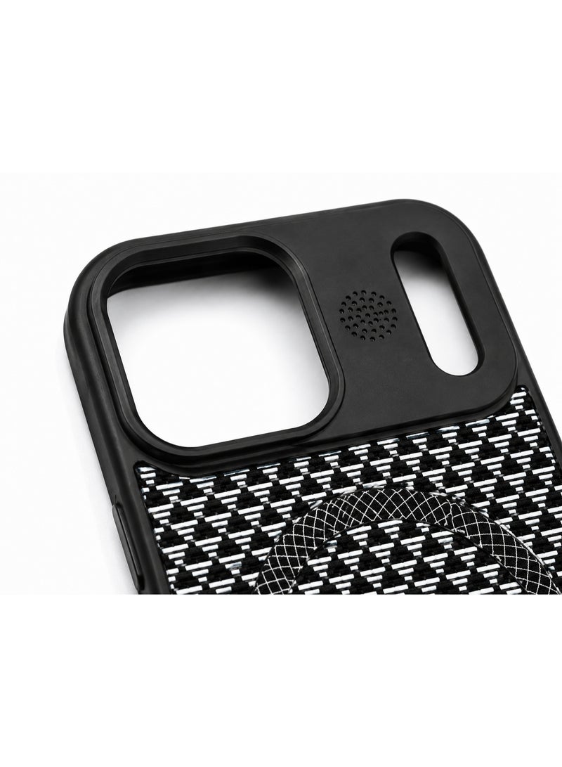 Cmax Premium MagSafe Protective Case with Raised Camera Guard and Woven Texture Design for iPhone 17 Pro Max - Black/White - Image 3