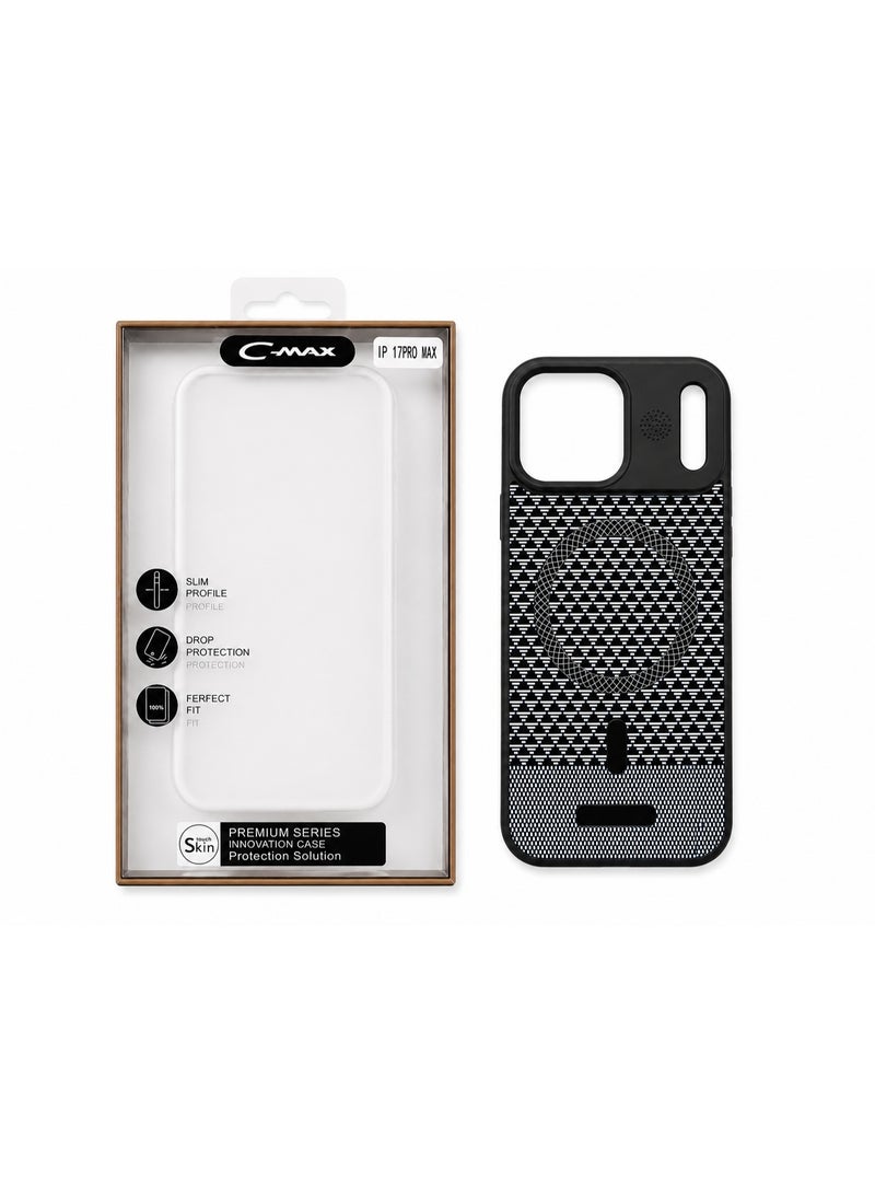 Cmax Premium MagSafe Protective Case with Raised Camera Guard and Woven Texture Design for iPhone 17 Pro Max - Black/White - Image 4