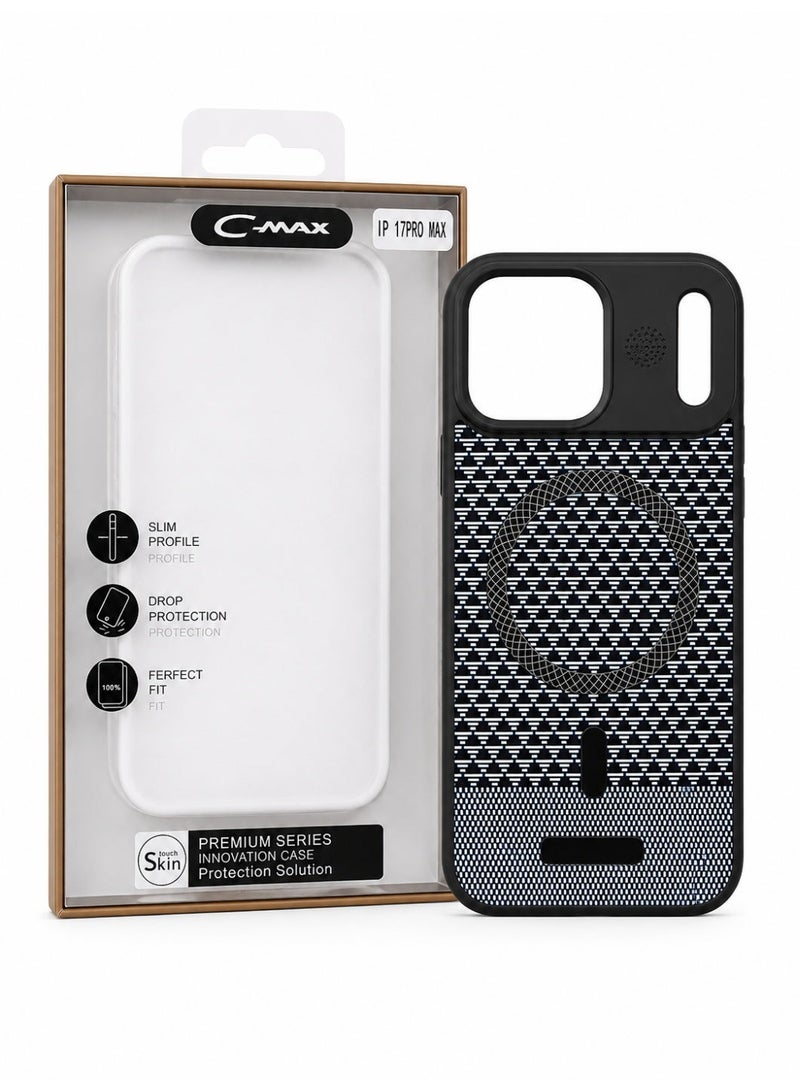 Cmax Premium MagSafe Protective Case with Raised Camera Guard and Woven Texture Design for iPhone 17 Pro Max - Black/White - Image 1
