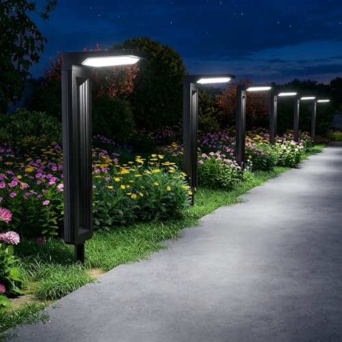 FALOVE 6 Pack Solar Powered Pathway Lights Outdoor Waterproof 30 LED Bright Walkway Landscape Lamp for Outside Path Driveway Sidewalk Yard Lawn Garden Trail Modern Design and 2 Modes Cool White - Image 1