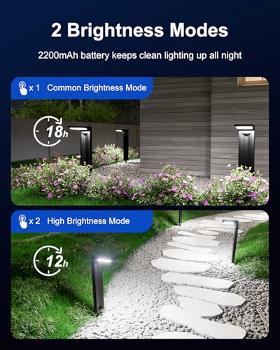FALOVE 6 Pack Solar Powered Pathway Lights Outdoor Waterproof 30 LED Bright Walkway Landscape Lamp for Outside Path Driveway Sidewalk Yard Lawn Garden Trail Modern Design and 2 Modes Cool White - Image 3