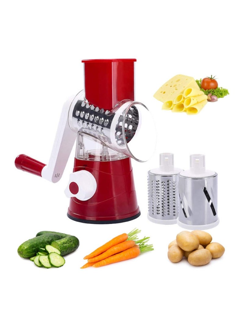 JIHAM Food Chopper Stainless Steel Manual Grater Chilli Nuts And Vegetable Grater Vegetable Chopper Cheese Grater Hand Crank Cheese Shredder For Fresh Cheese Red - Image 1