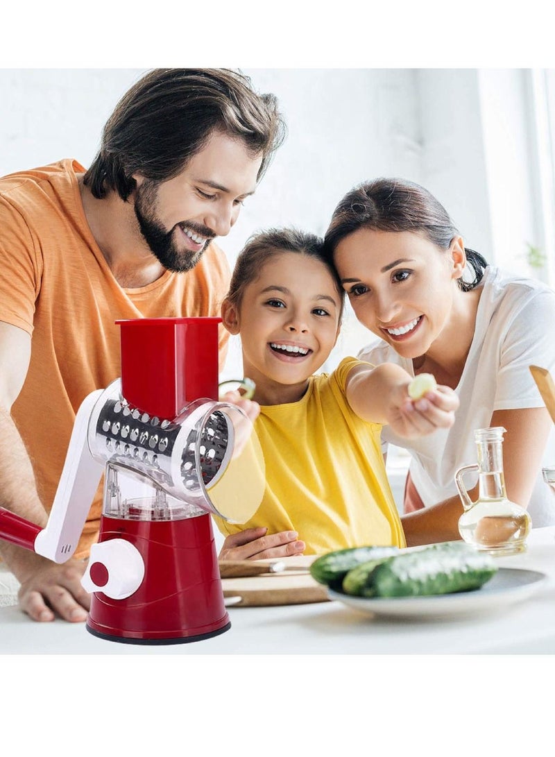 JIHAM Food Chopper Stainless Steel Manual Grater Chilli Nuts And Vegetable Grater Vegetable Chopper Cheese Grater Hand Crank Cheese Shredder For Fresh Cheese Red - Image 2