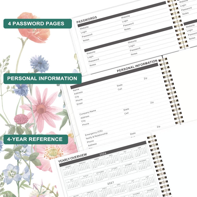 Planrage 2026-2029 Monthly Planner - 3 year planner 2026-2029, Jul. 2026 - Jun. 2029, 3 Year Calendar 2026-2027-2028 monthly planner, 9" x 11", 36 Month Calendar with Colourful Tabs + Back Pocket - Flowers - Image 5