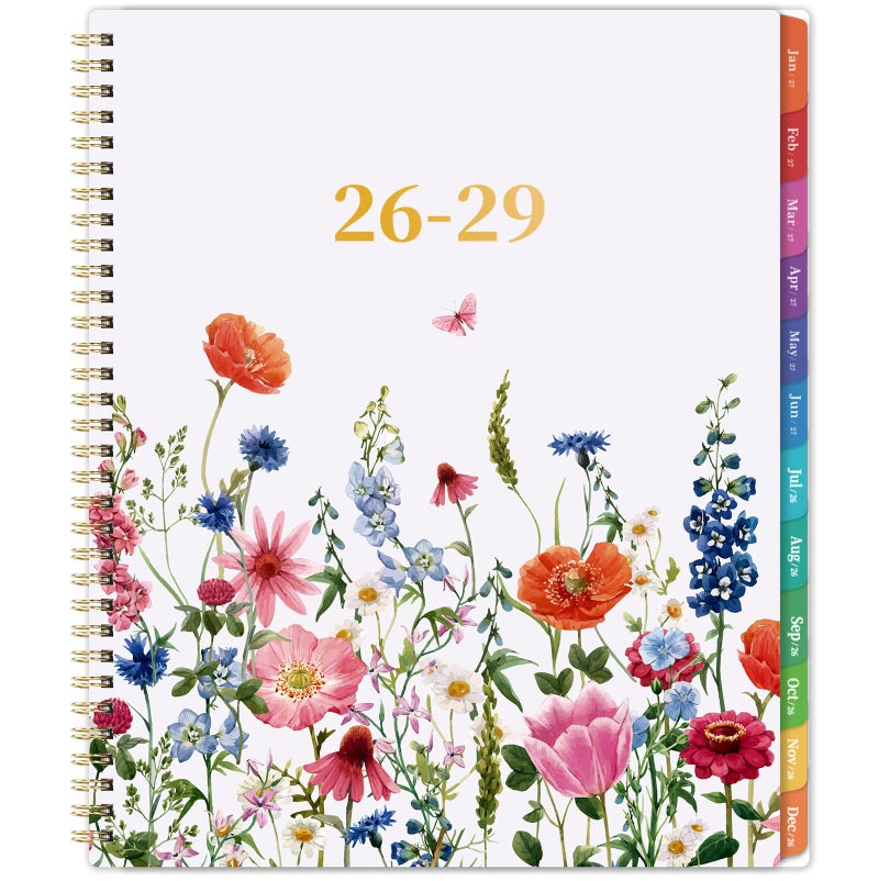 Planrage 2026-2029 Monthly Planner - 3 year planner 2026-2029, Jul. 2026 - Jun. 2029, 3 Year Calendar 2026-2027-2028 monthly planner, 9" x 11", 36 Month Calendar with Colourful Tabs + Back Pocket - Flowers - Image 1