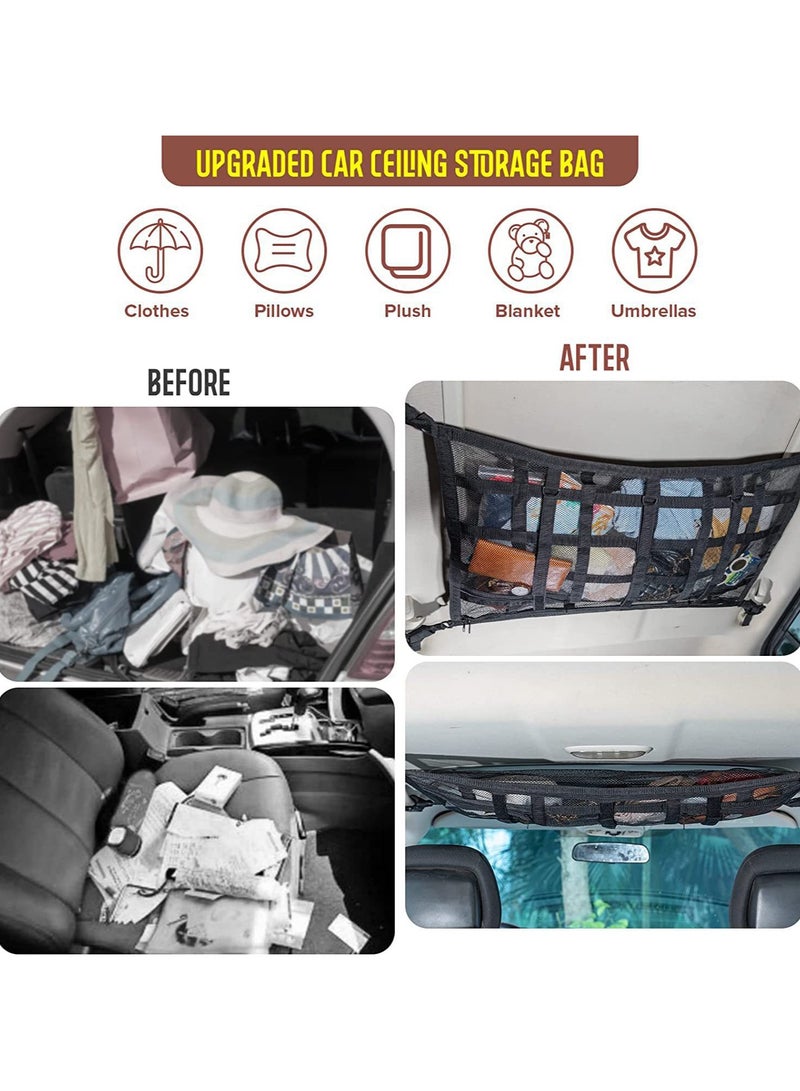 Car Ceiling Cargo Net Pocket Storage Net 29.5x19.7 Adjustable D-Buckle to Reduce Sagging Car Roof Storage Organizer Double-Layer Mesh Road Trip Camping and Overlanding Gear - Image 2